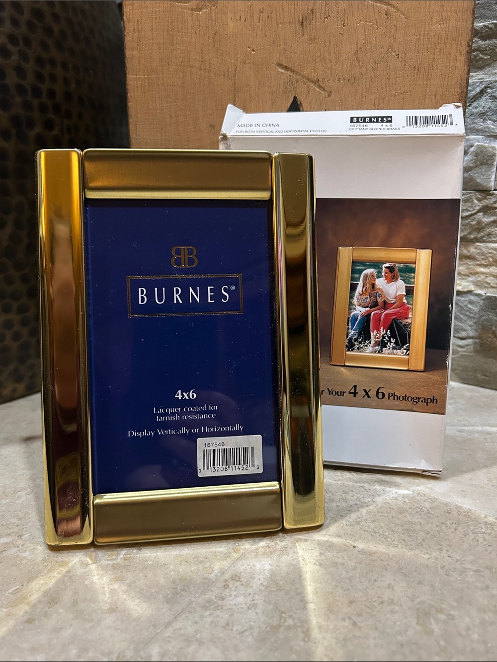 Vintage Burnes of Boston gold-toned metal photo frame 4x6